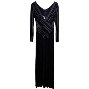 NEW VTG TADASHI Shoji Jersey Maxi Dress Evening Gown Metallic Silver Women Large